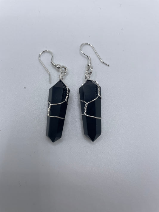 Black Obsidian Wire Wrapped Earrings