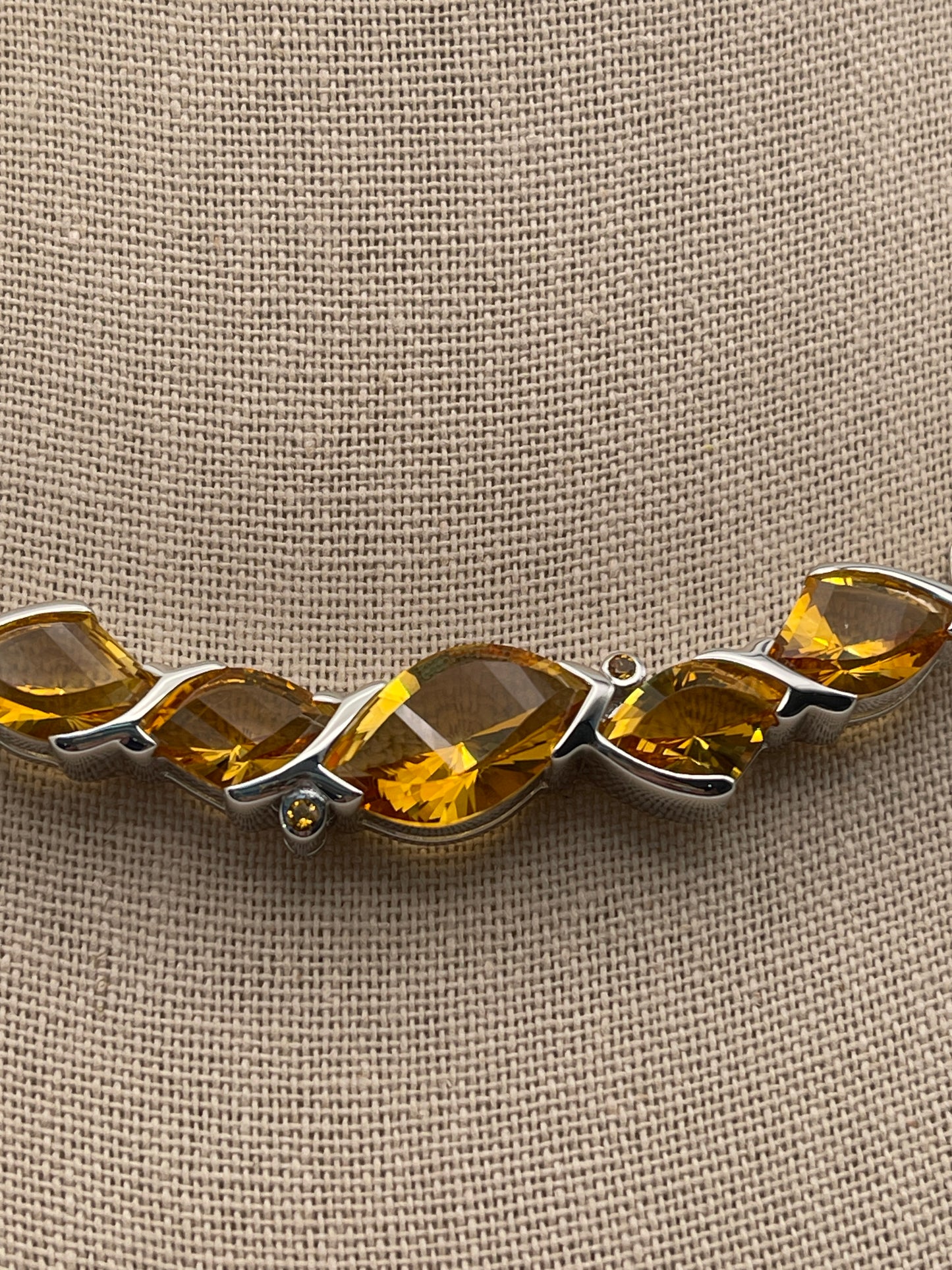Citrine Faceted Statement Necklace Sterling Silver