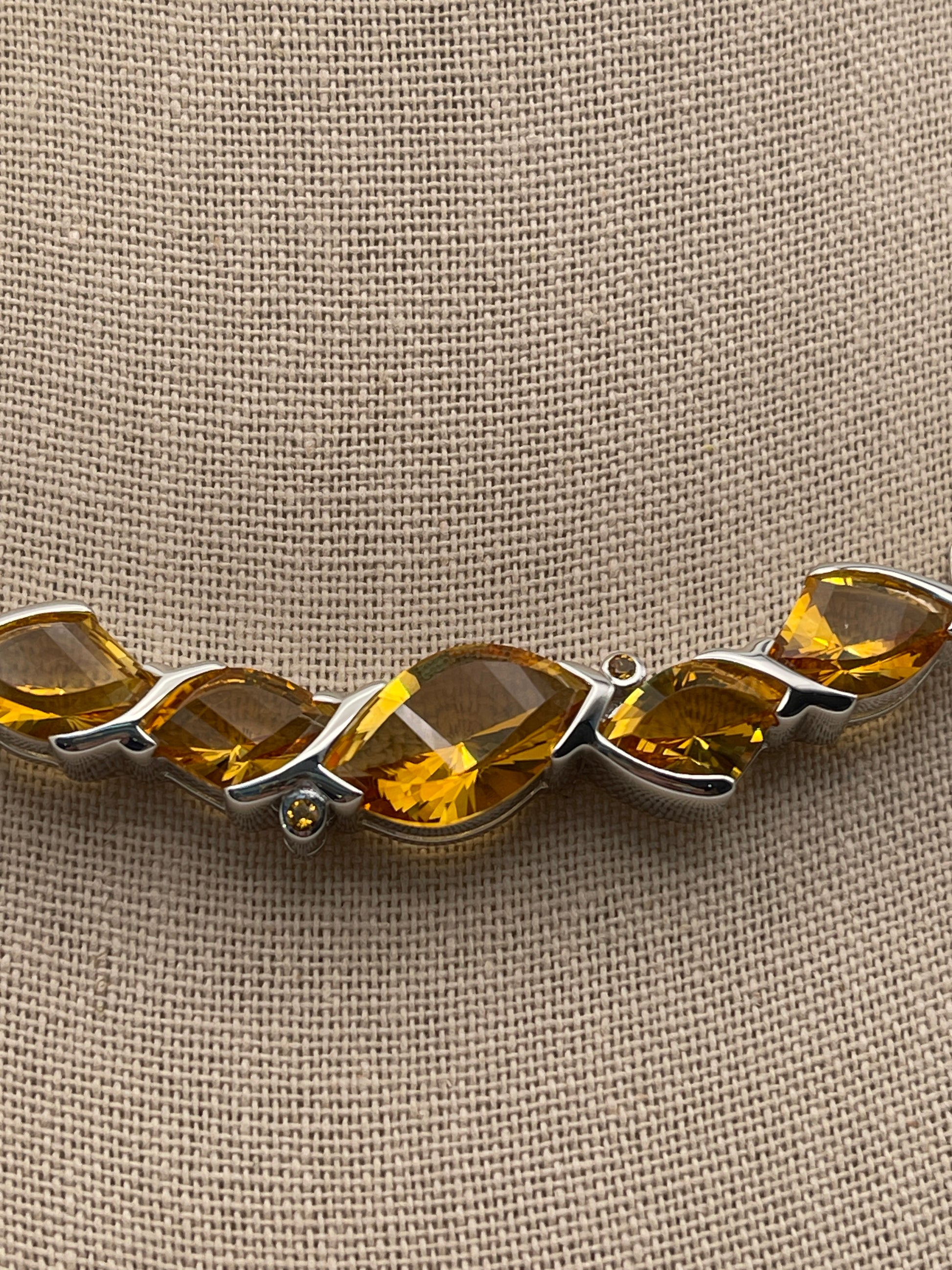 Citrine Faceted Statement Necklace Sterling Silver