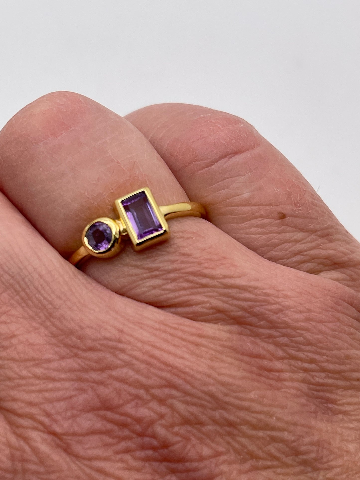 Amethyst Rectangle and Circle Vermeil Ring