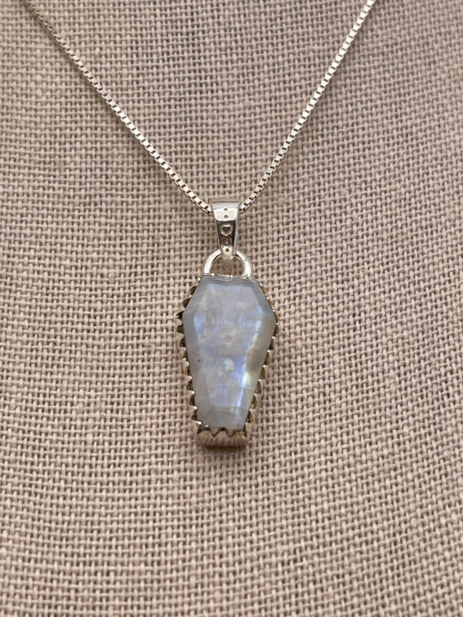 Moonstone Coffin Sterling Silver Pendant