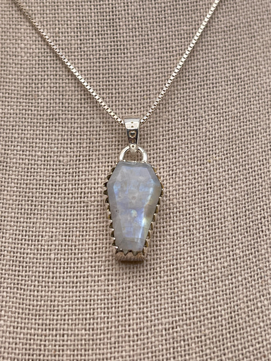 Moonstone Coffin Sterling Silver Pendant