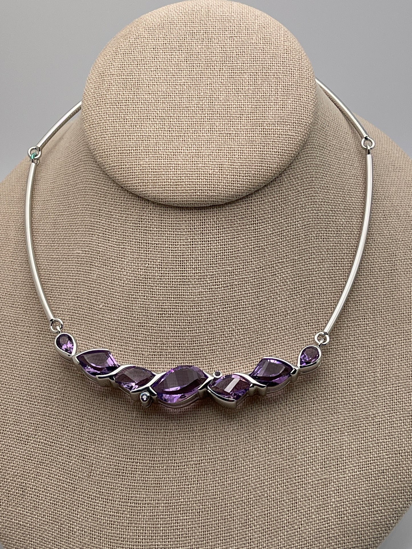Amethyst Faceted Freeform Statement Necklace