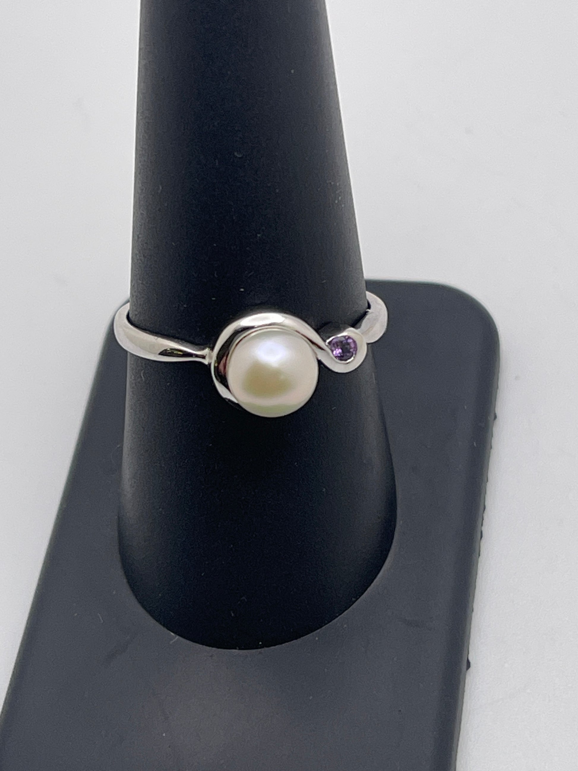 Pearl and Amethyst Sterling Silver Ring