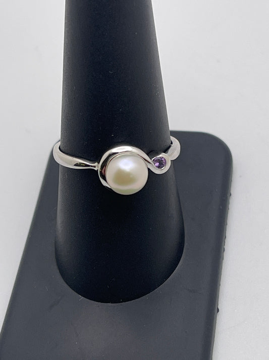 Pearl and Amethyst Sterling Silver Ring