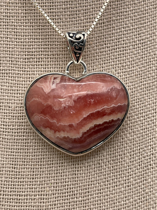 Rhodochrosite Heart Sterling Silver Pendant
