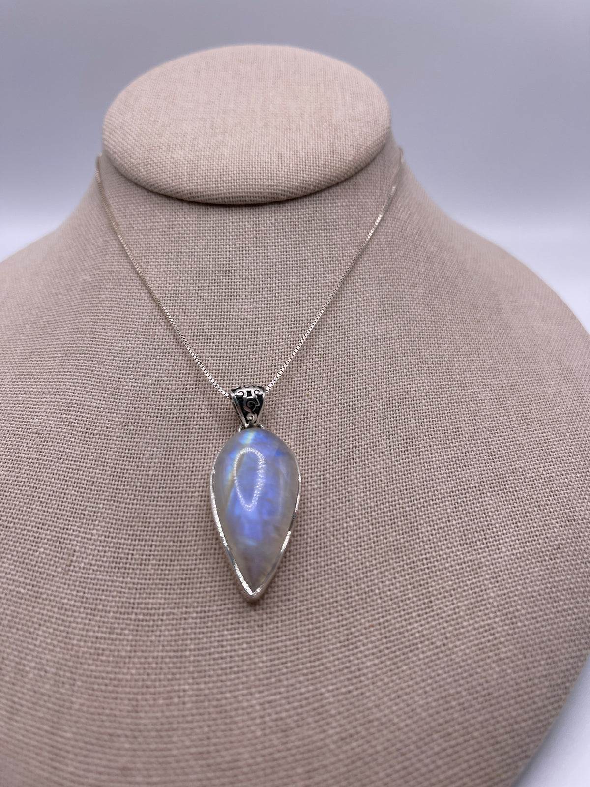Moonstone Sterling Silver Drop Pendant with Fancy Bail