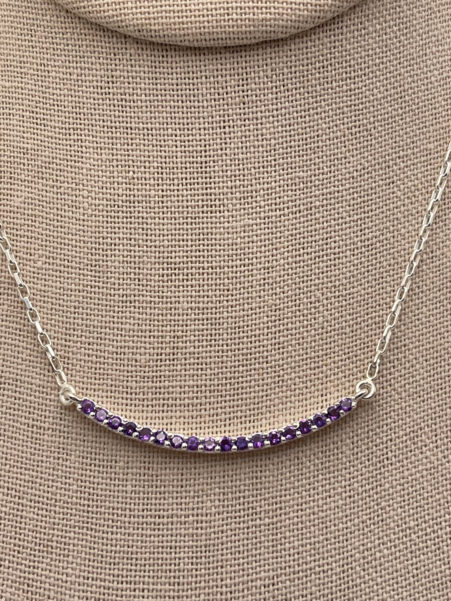 Amethyst Curved Bar Sterling Silver Necklace