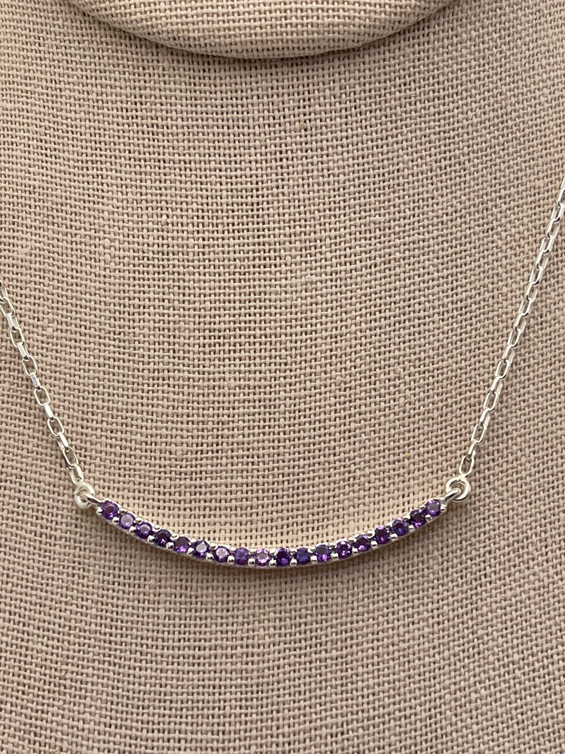 Amethyst Curved Bar Sterling Silver Necklace