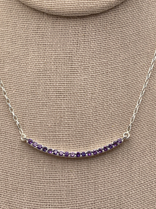 Amethyst Curved Bar Sterling Silver Necklace