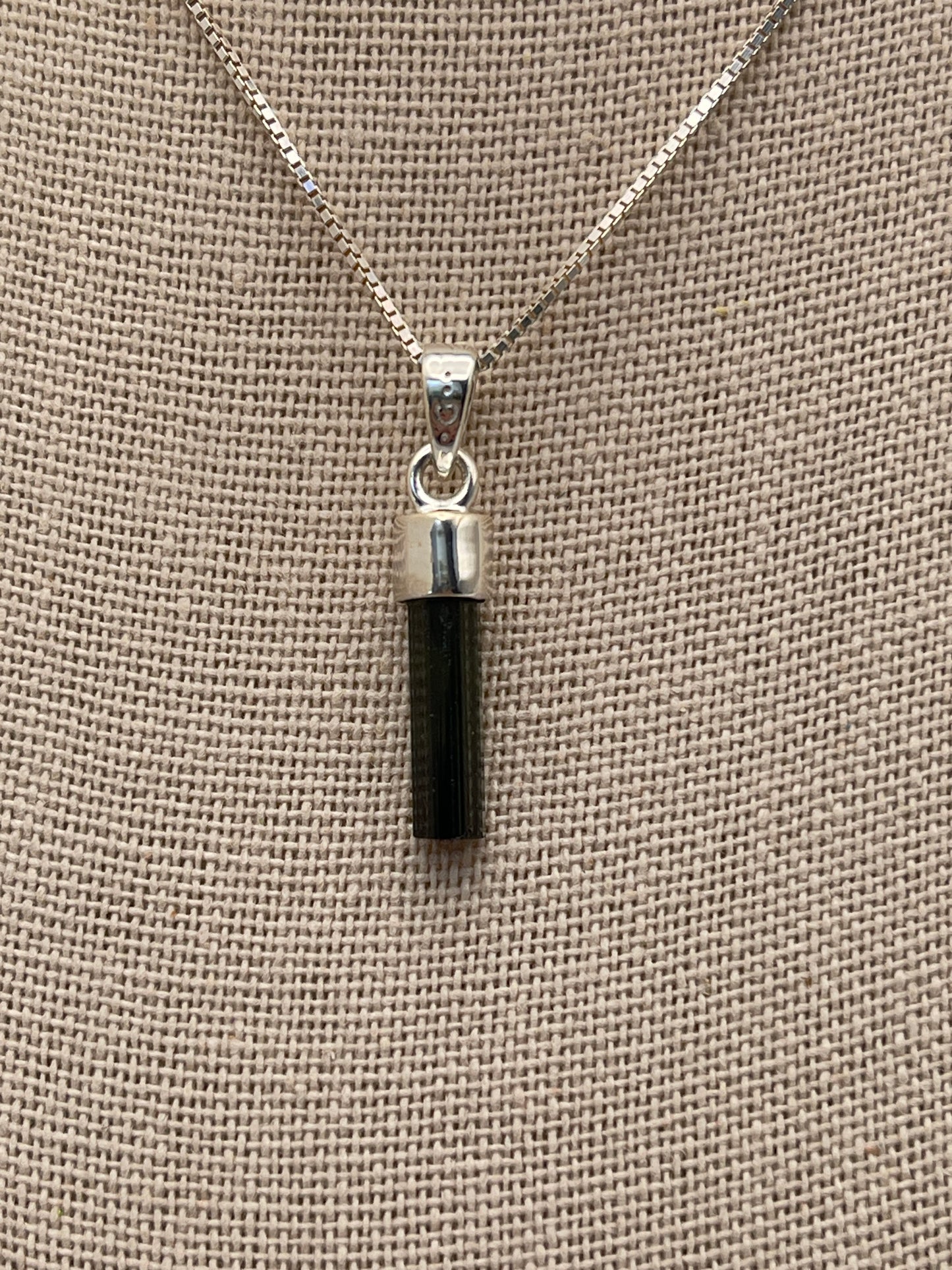 Green Tourmaline Stick Sterling Silver Pendant