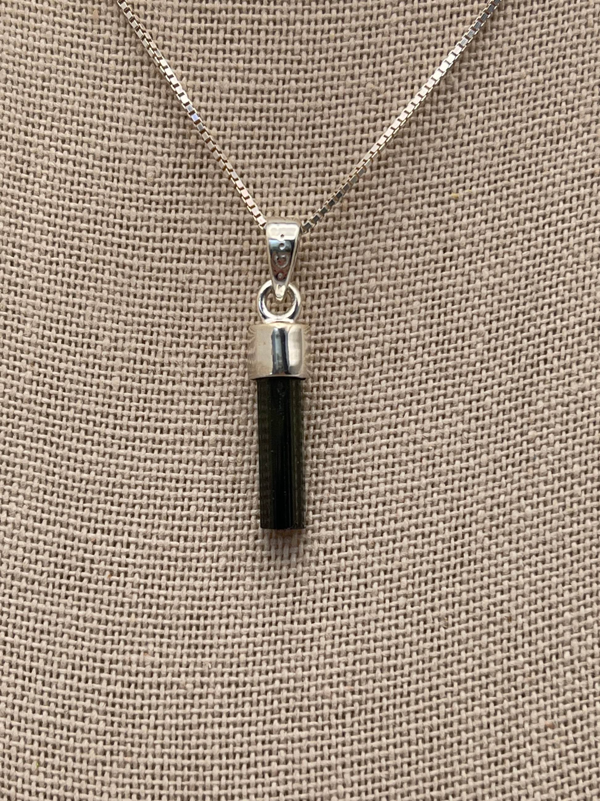 Green Tourmaline Stick Sterling Silver Pendant