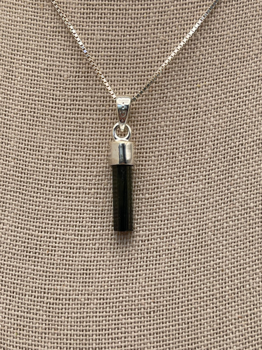 Green Tourmaline Stick Sterling Silver Pendant