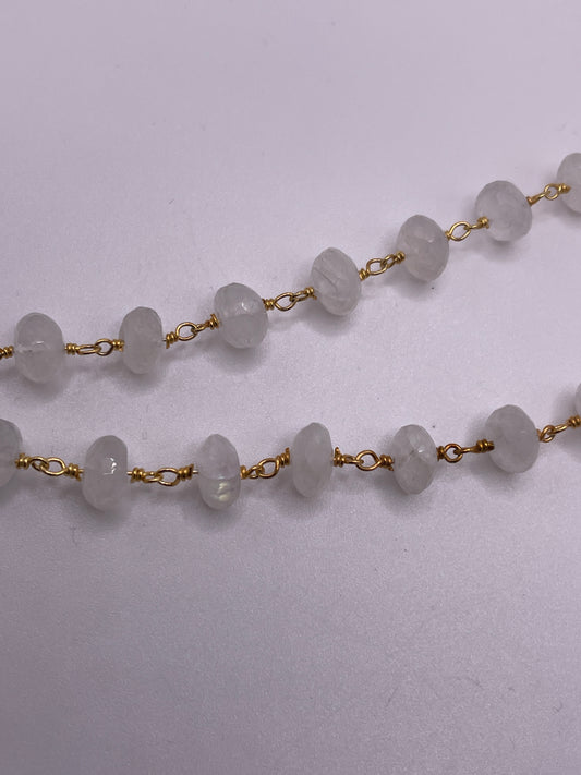 6mm Moonstone Beaded Chain Gold Plated
