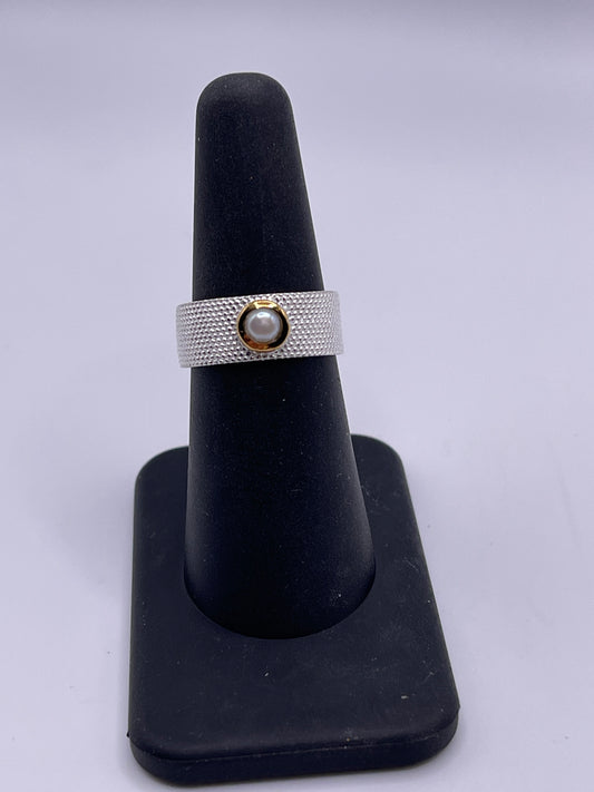 Pear Texture Sterling Silver Band Size 7