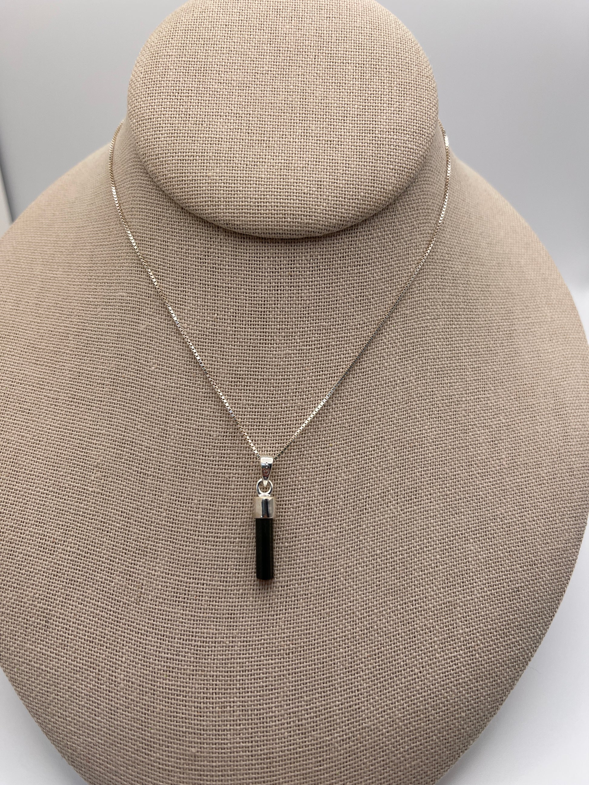 Green Tourmaline Stick Sterling Silver Pendant