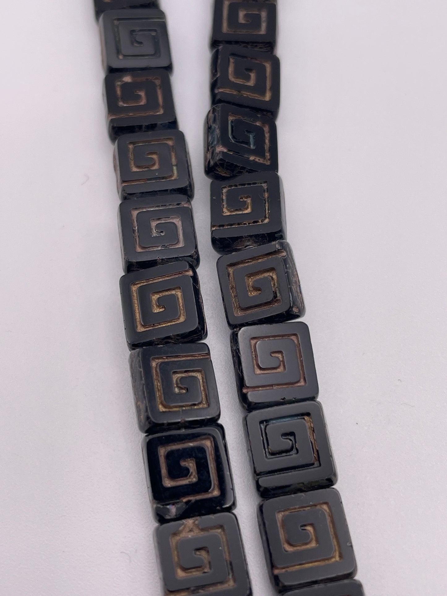 8mm Black Spiral Square Czech Bead Strand