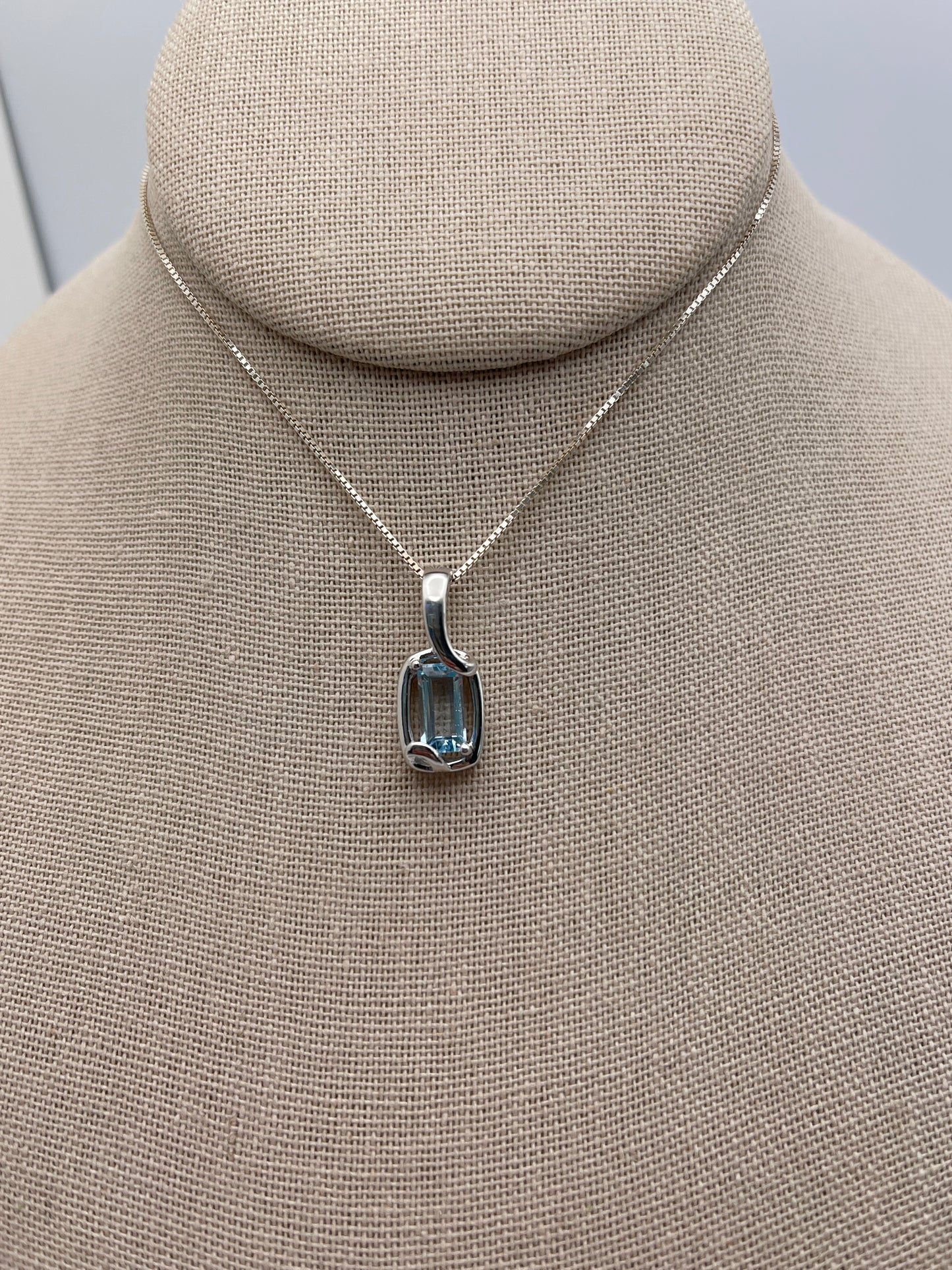 Blue Topaz Emerald Cut Sterling Silver Pendant