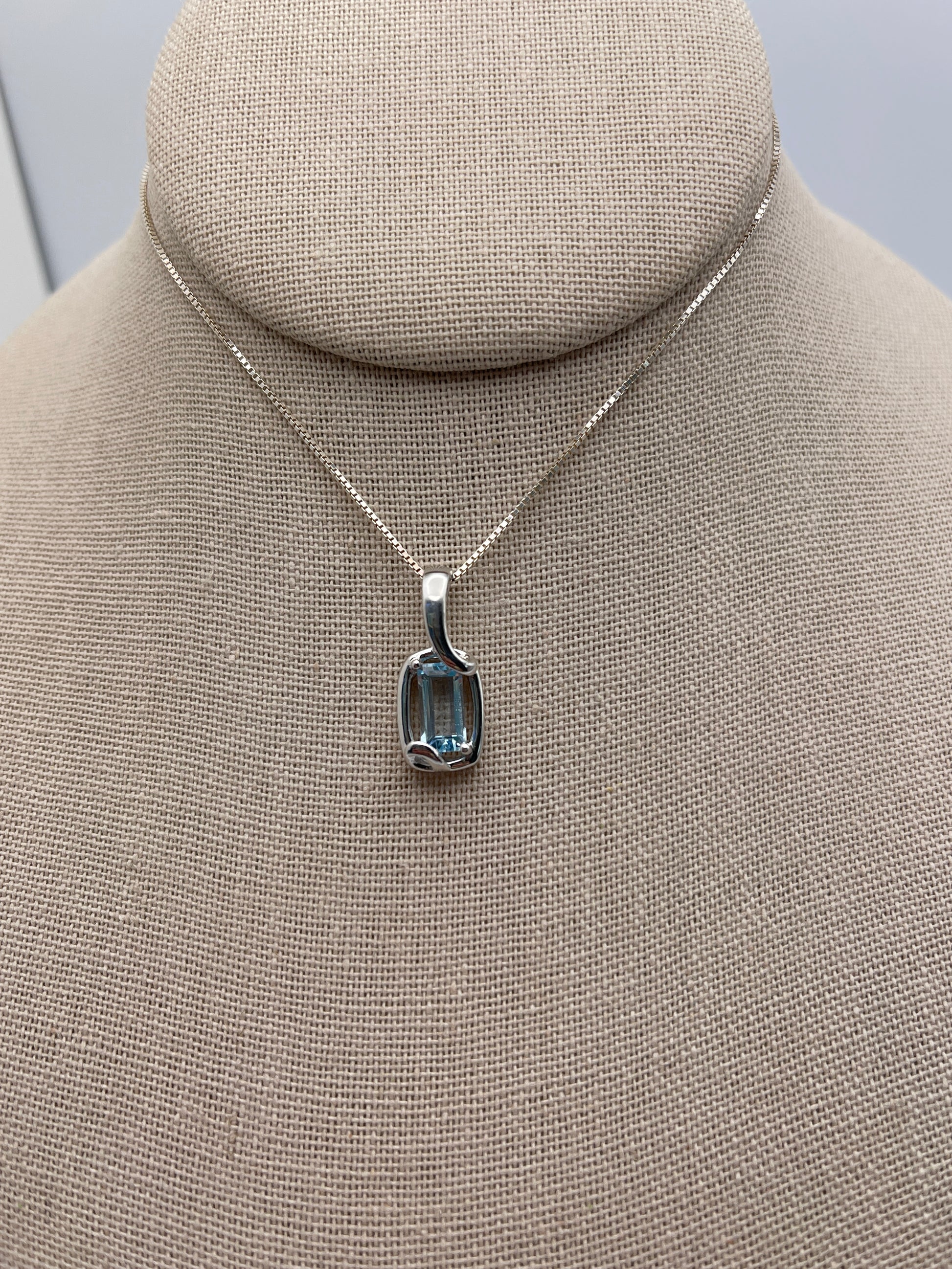Blue Topaz Emerald Cut Sterling Silver Pendant