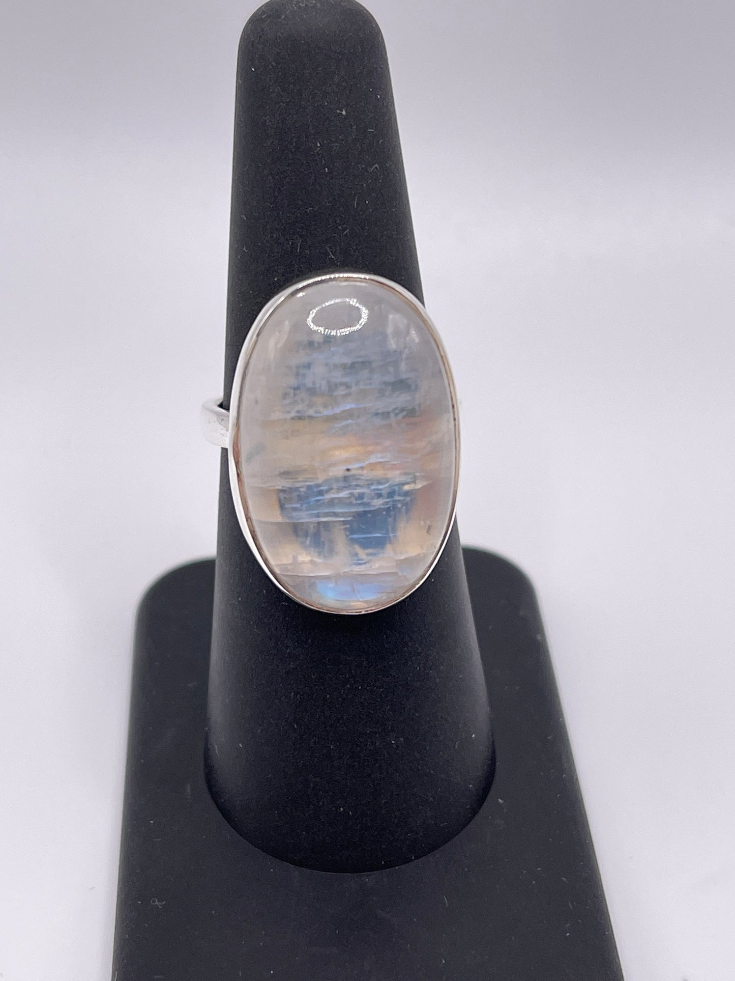 Moonstone Smooth Bezel Sterling Silver Ring Size 7