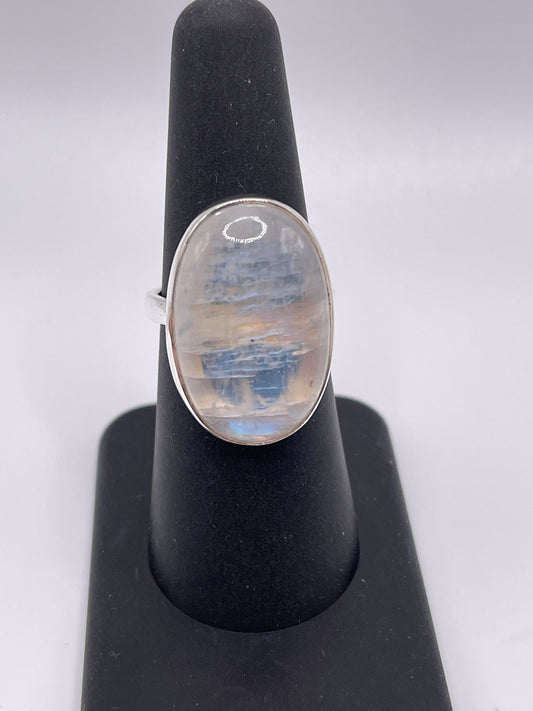 Moonstone Smooth Bezel Sterling Silver Ring Size 7