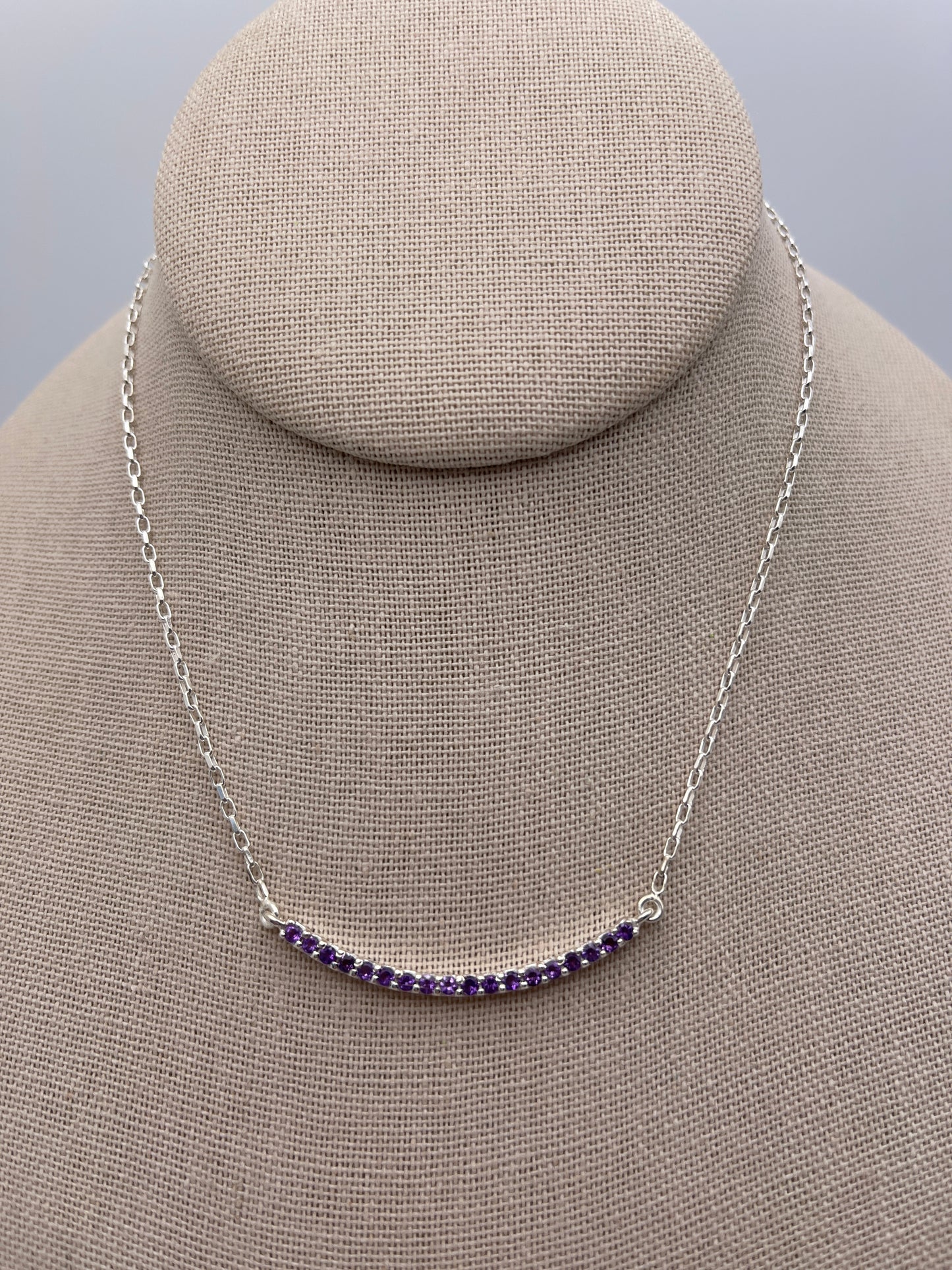 Amethyst Curved Bar Sterling Silver Necklace