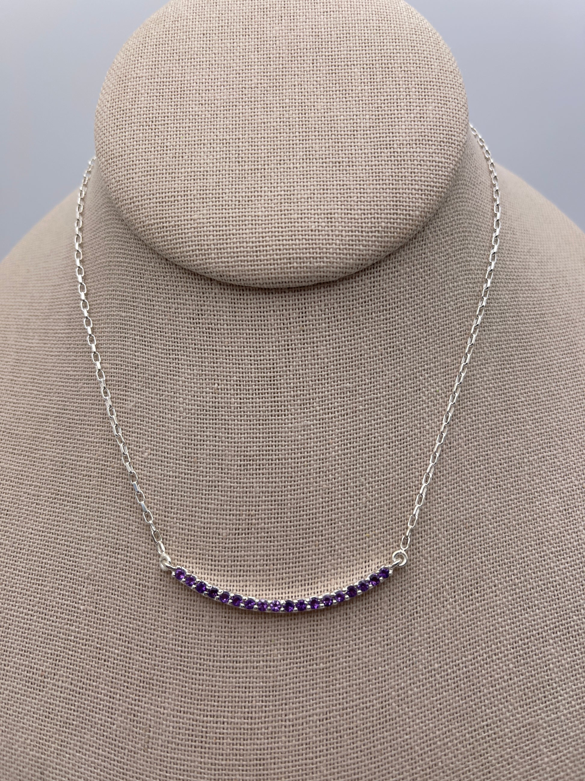 Amethyst Curved Bar Sterling Silver Necklace
