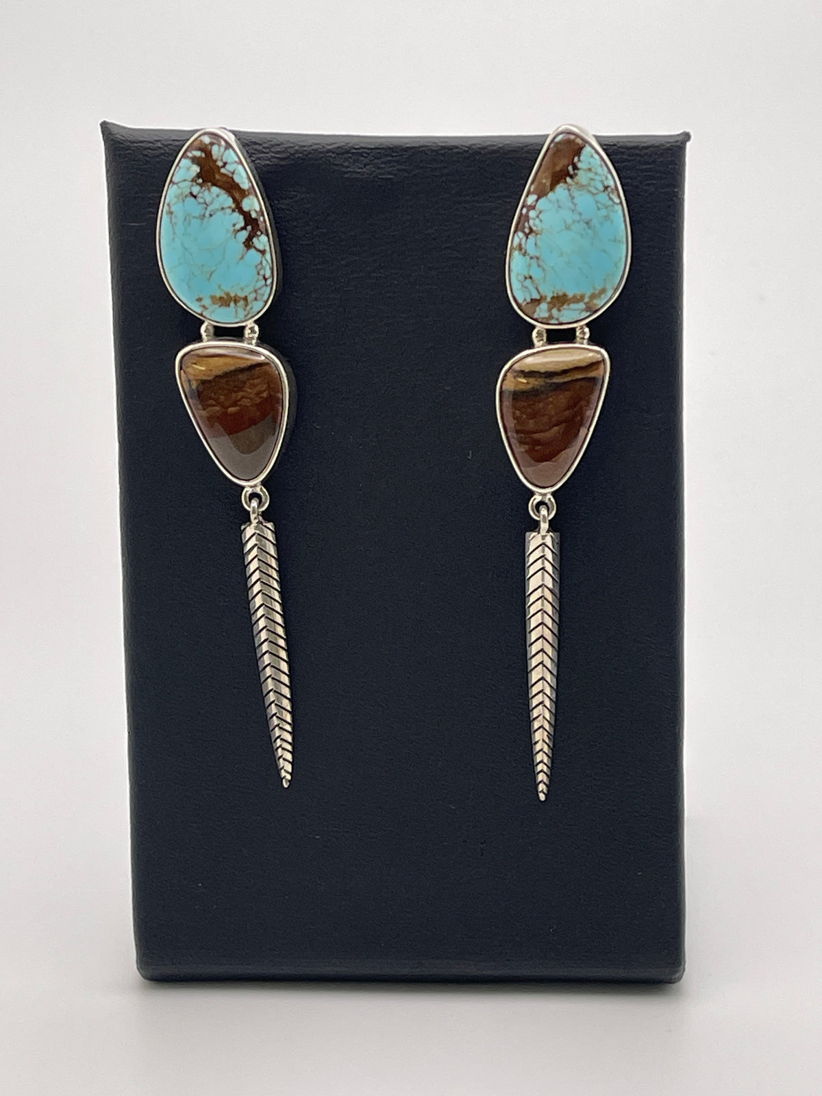 Kinsman Turquoise and Jasper Biggs Sterling Silver Point Feather Earrings