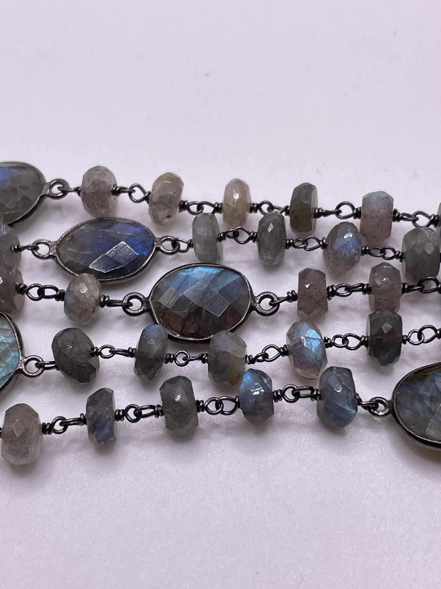 6mm Labradorite Oxidized Chain With Bezel Per Foot