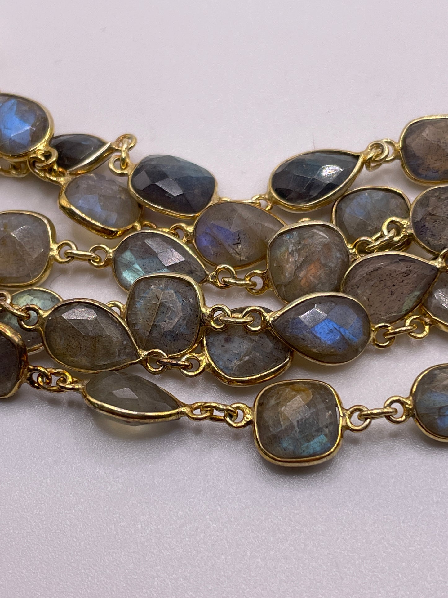 7-9mm Labradorite Bezel Chain Gold Plated