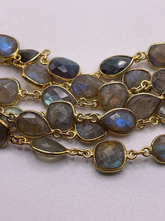 7-9mm Labradorite Bezel Chain Gold Plated