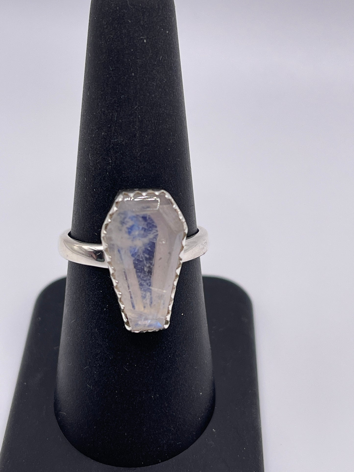 Moonstone Coffin Sterling Silver Ring