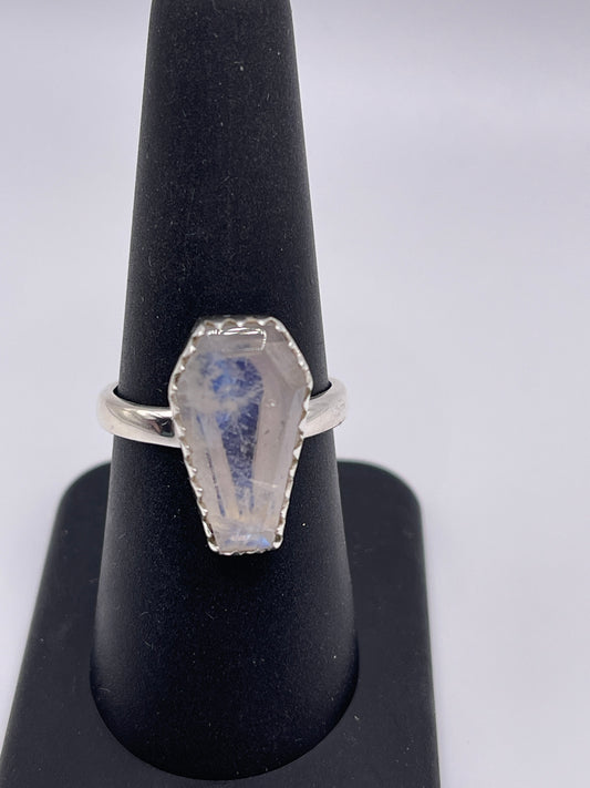 Moonstone Coffin Sterling Silver Ring