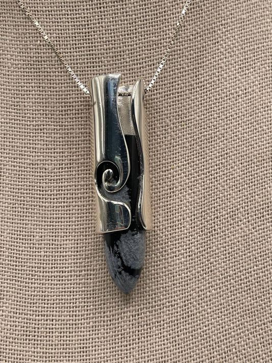 Snowflake Obsidian Bullet Point Swirl Sterling Silver