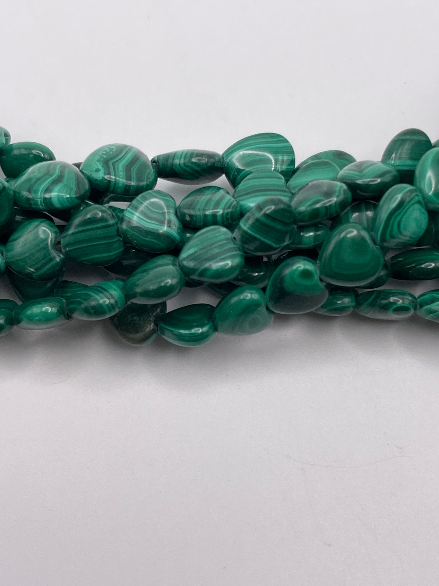 8mm Malachite Heart Bead Strand
