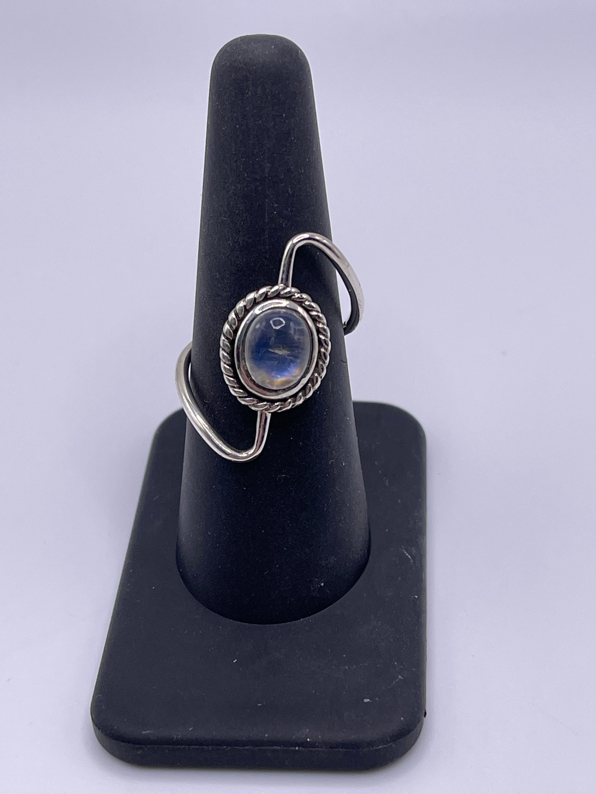 Moonstone Twisted Bezel Sterling Silver Ring Size 8
