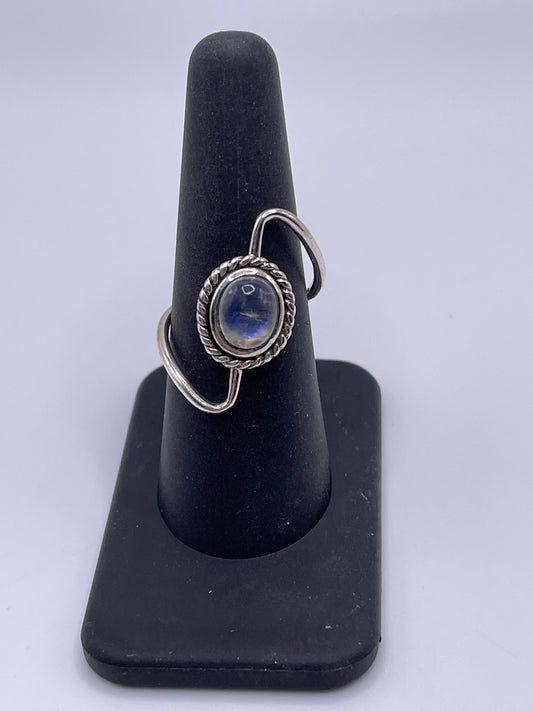 Moonstone Twisted Bezel Sterling Silver Ring Size 8