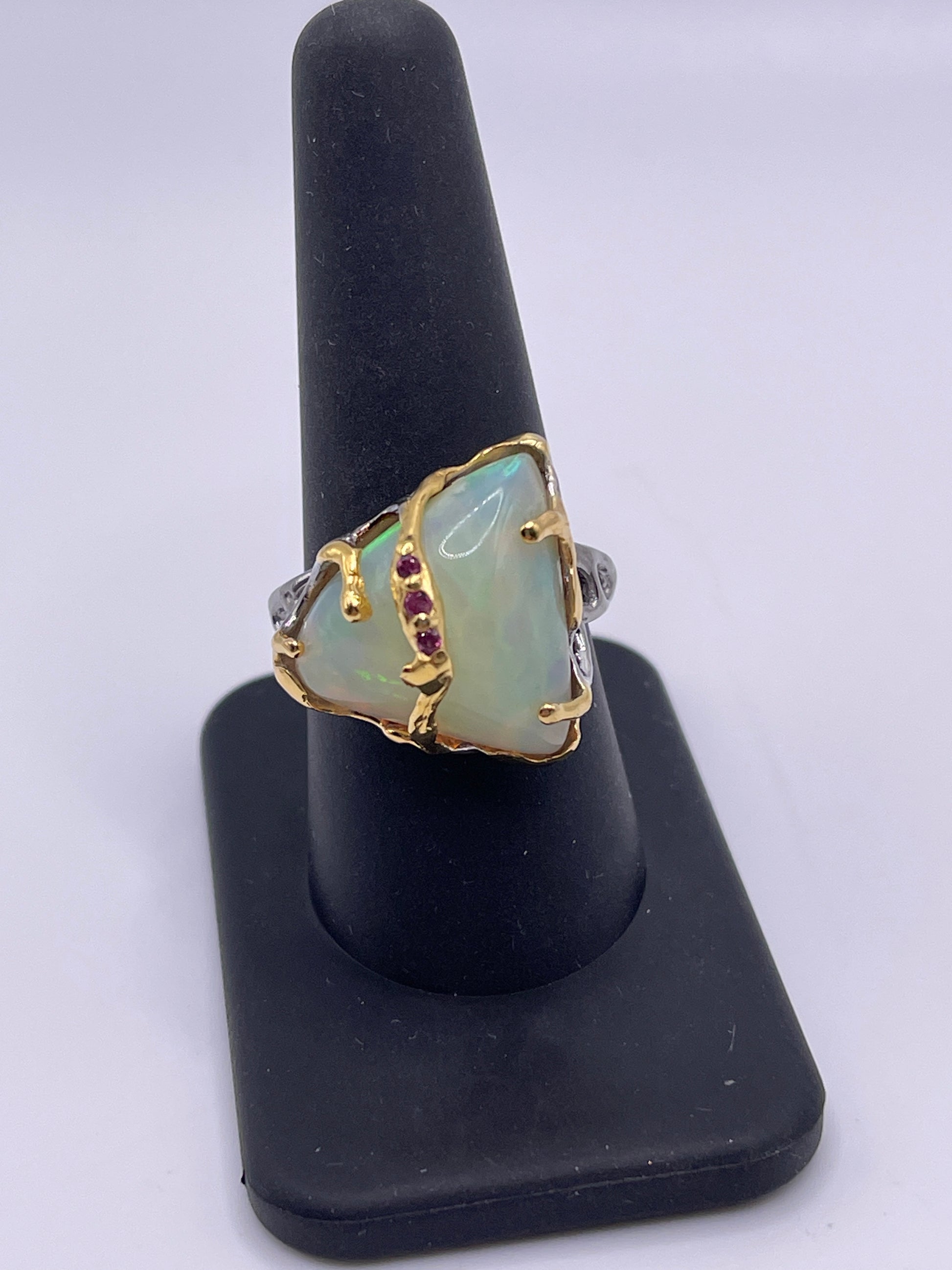 Ethiopian Opal Sapphire Statement Ring Size 8.5