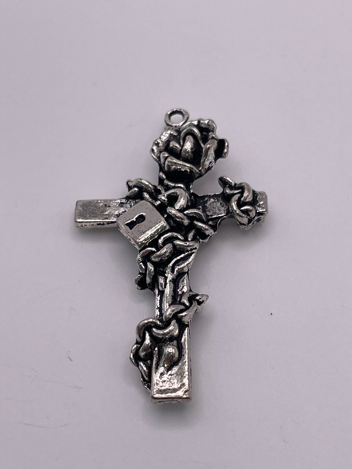 Pewter Rose & Chain Cross 1.30