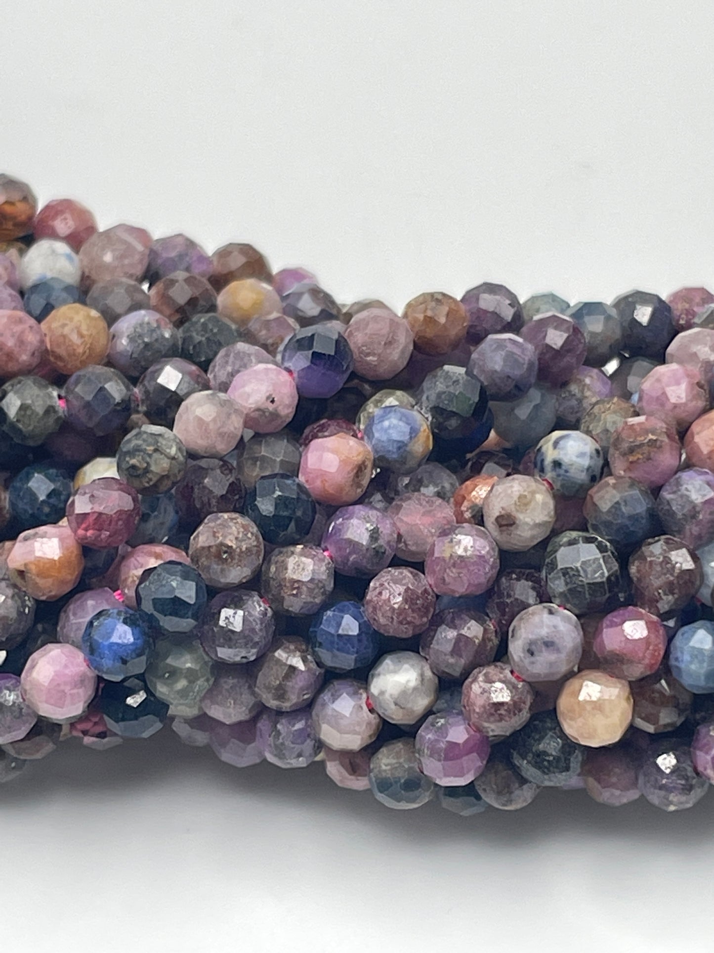 4mm Ruby Sapphire Faceted Round Bead Strand