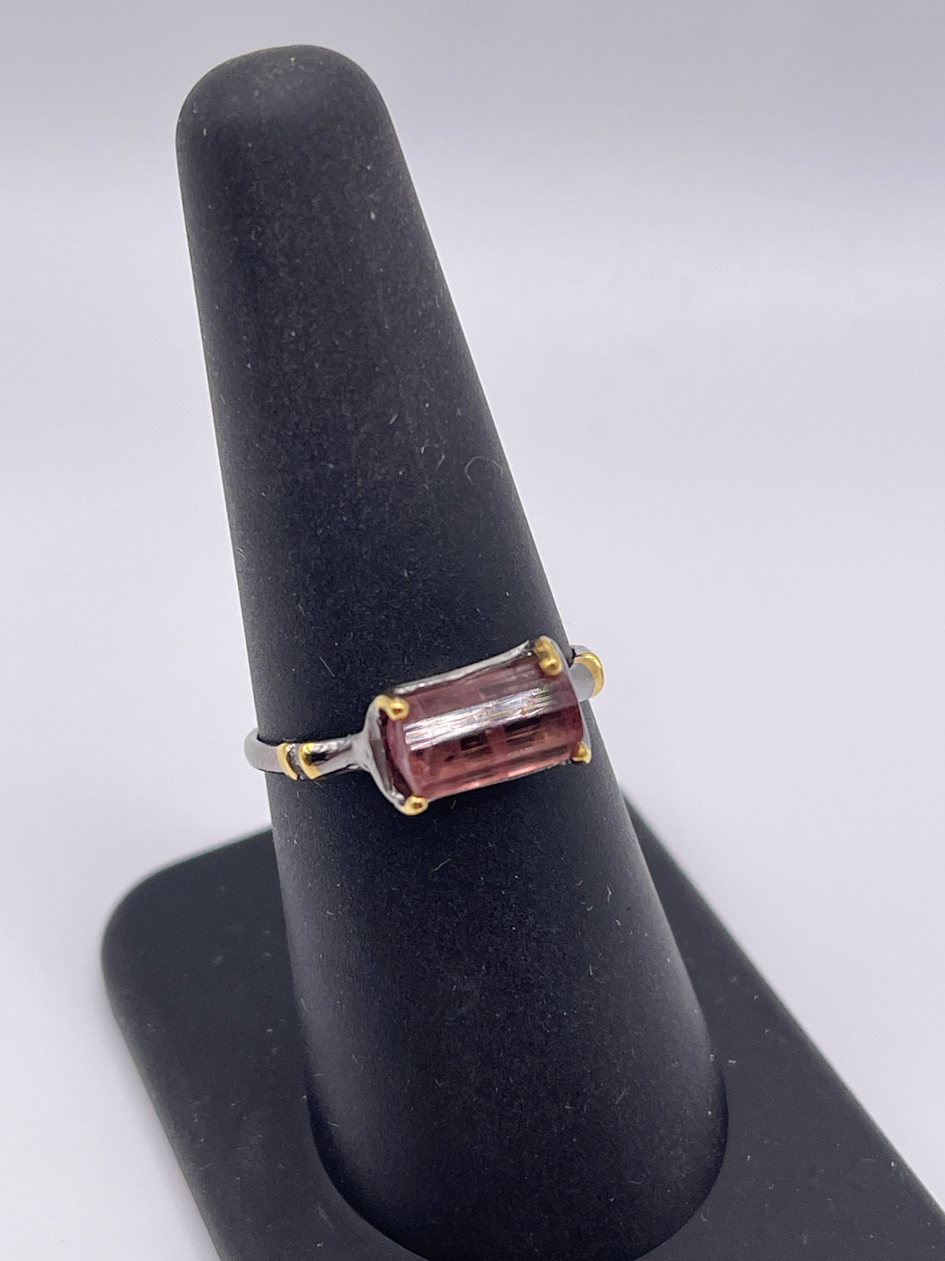 Pink Tourmaline Rough Sterling Silver Vermeil Ring Size 8
