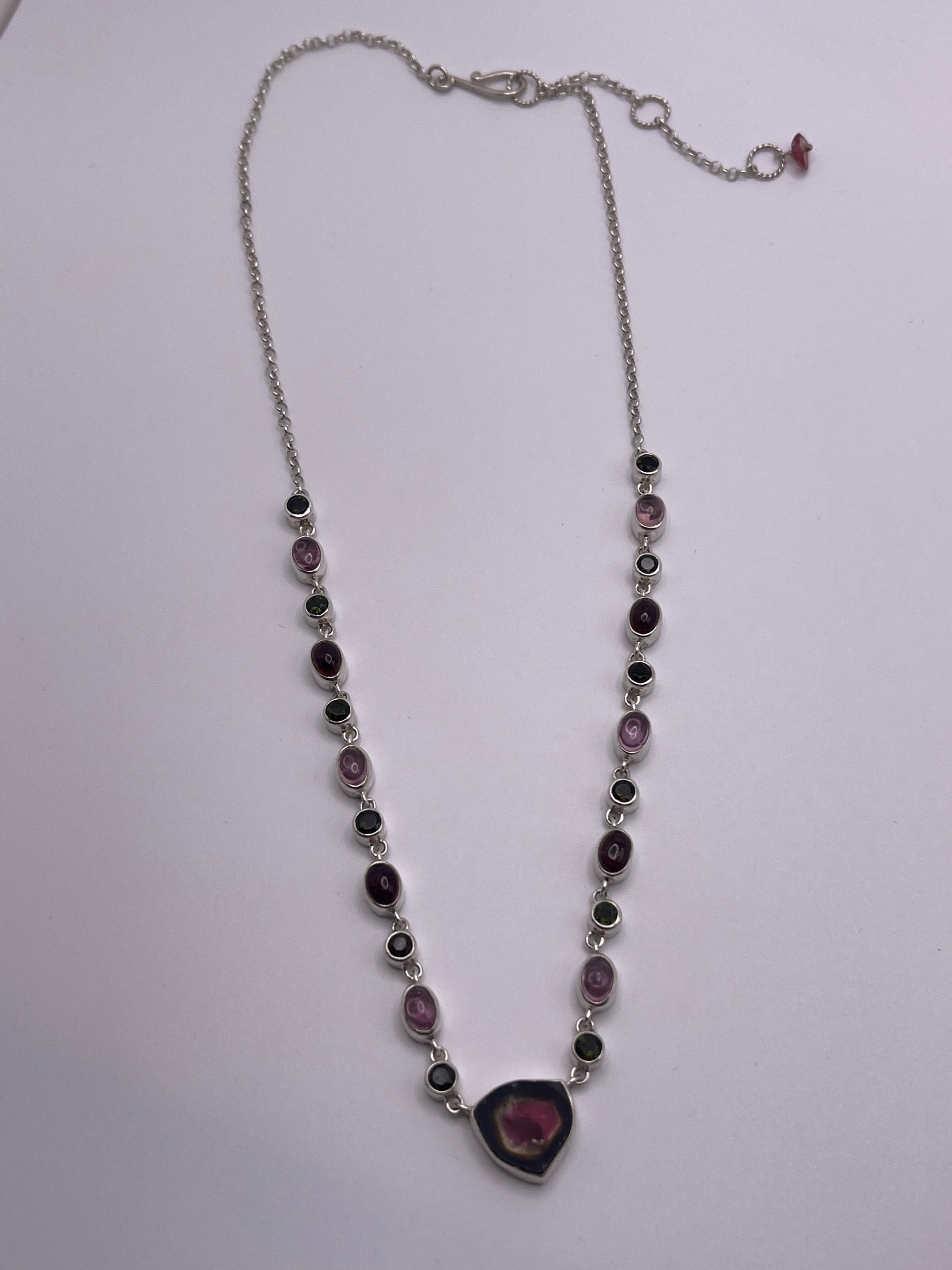 Sliced Watermelon Tourmaline with Tourmaline Stones mixed faceted and smooth sterling silver