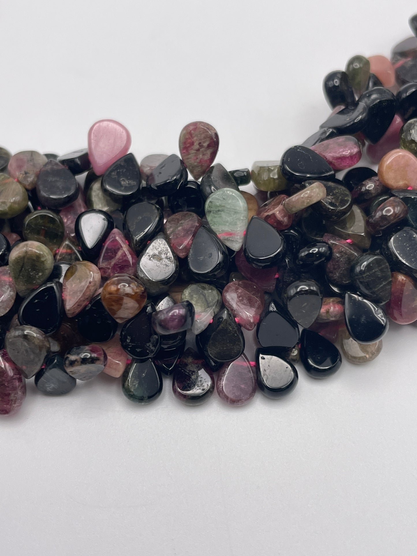 8mm Watermelon Tourmaline Tear Drop Top Drilled Bead Strand