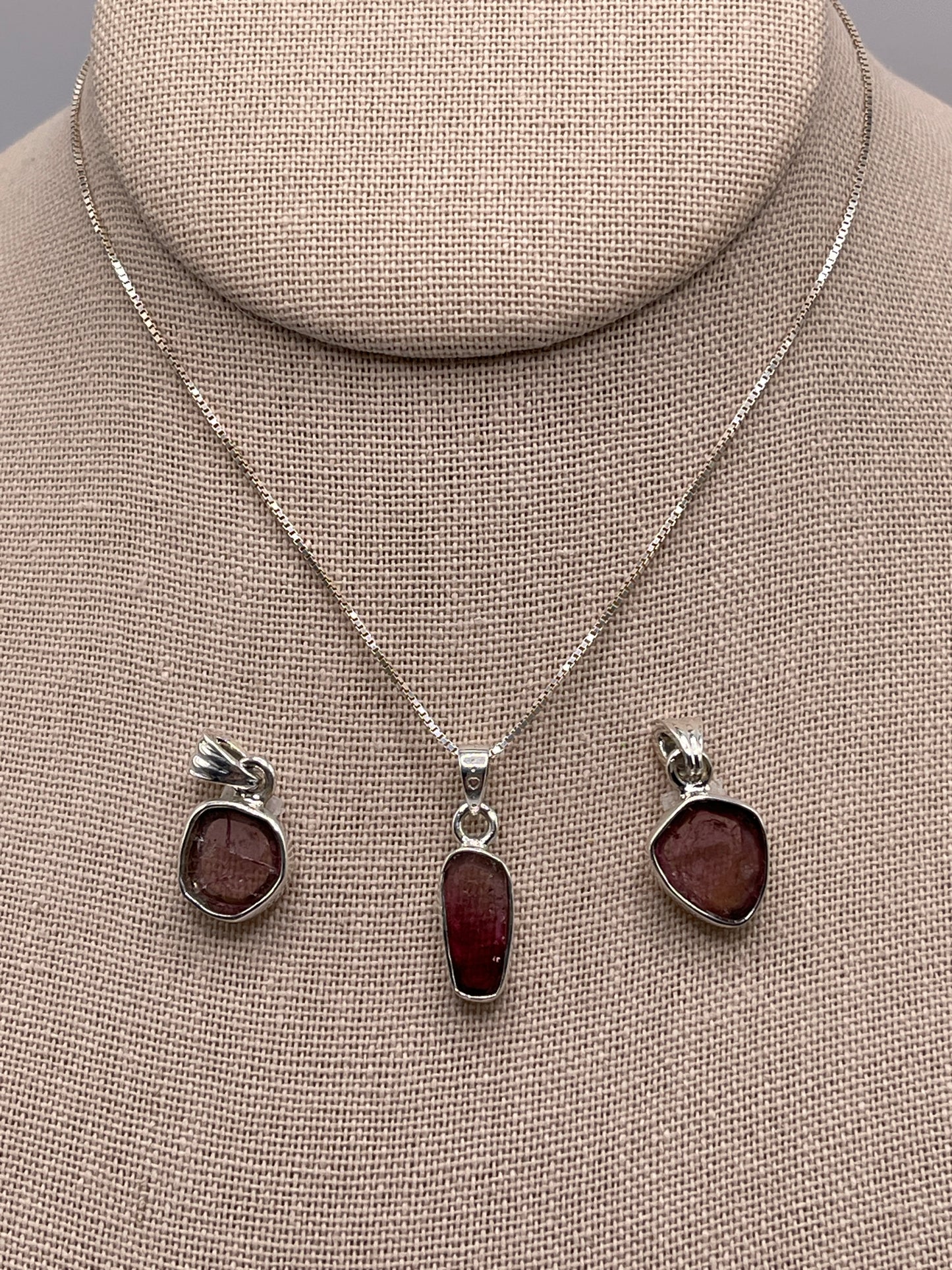 Pink Tourmaline Slice Pendant Sterling Silver