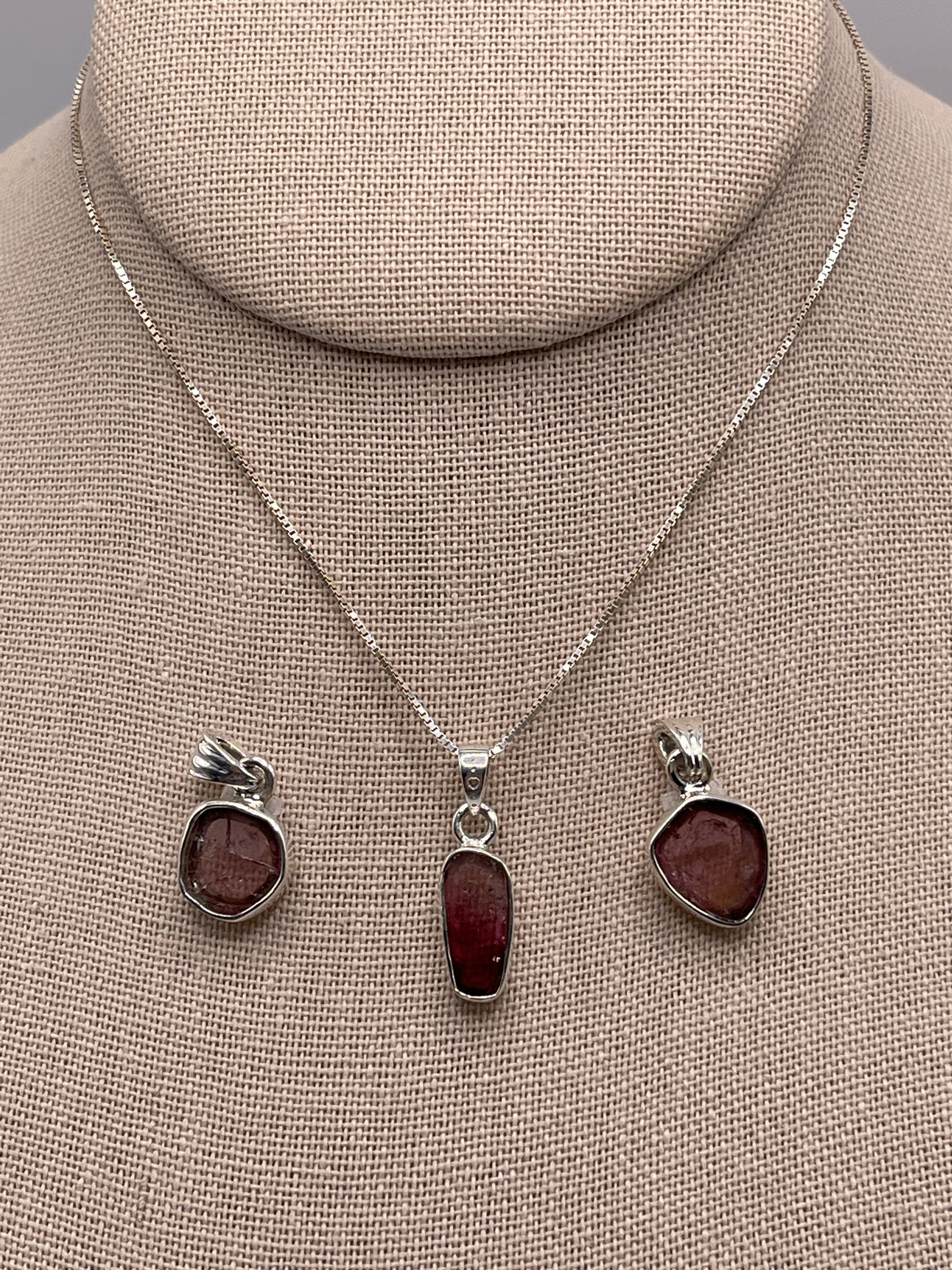 Pink Tourmaline Slice Pendant Sterling Silver