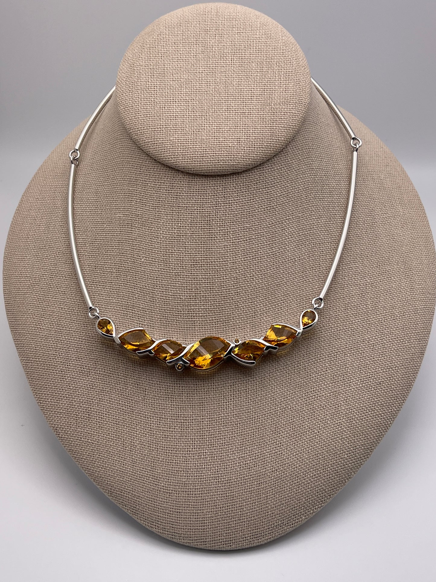 Citrine Faceted Statement Necklace Sterling Silver