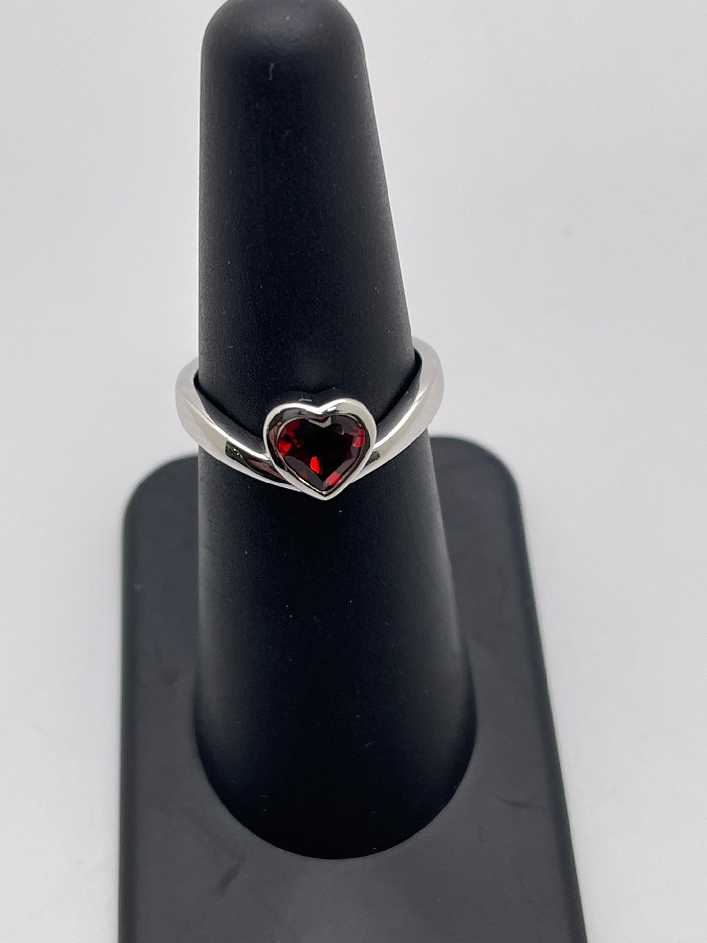 Garnet Heart Sterling Silver Ring