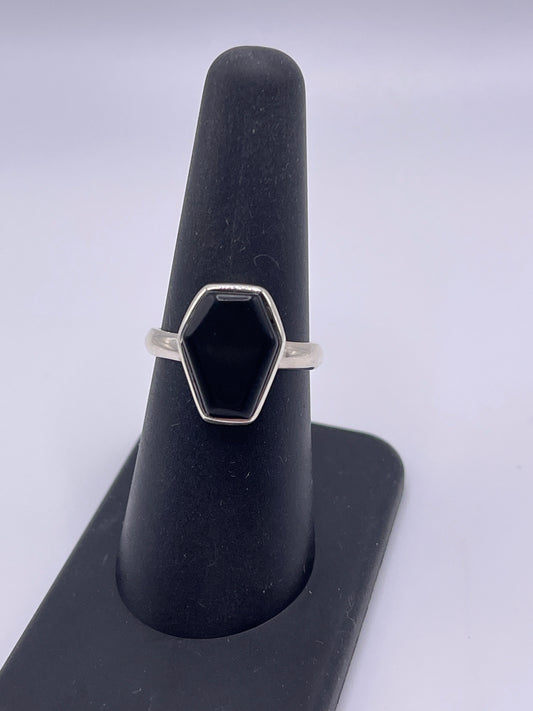 Onyx Coffin Sterling Silver Ring Size 7