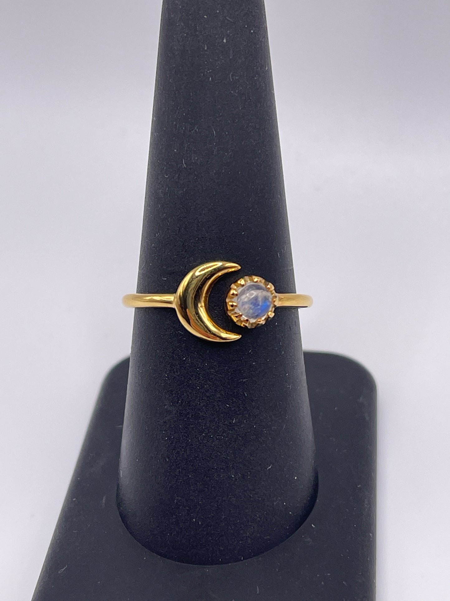 Moonstone Crescent Moon Vermeil Ring Size 8