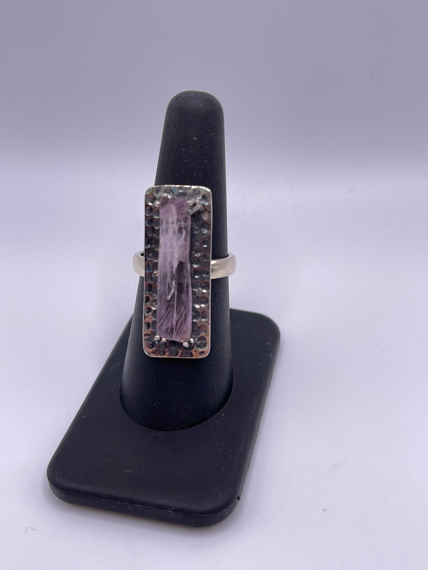 Kunzite Rough Hammered Statement Sterling Silver Ring Size 7
